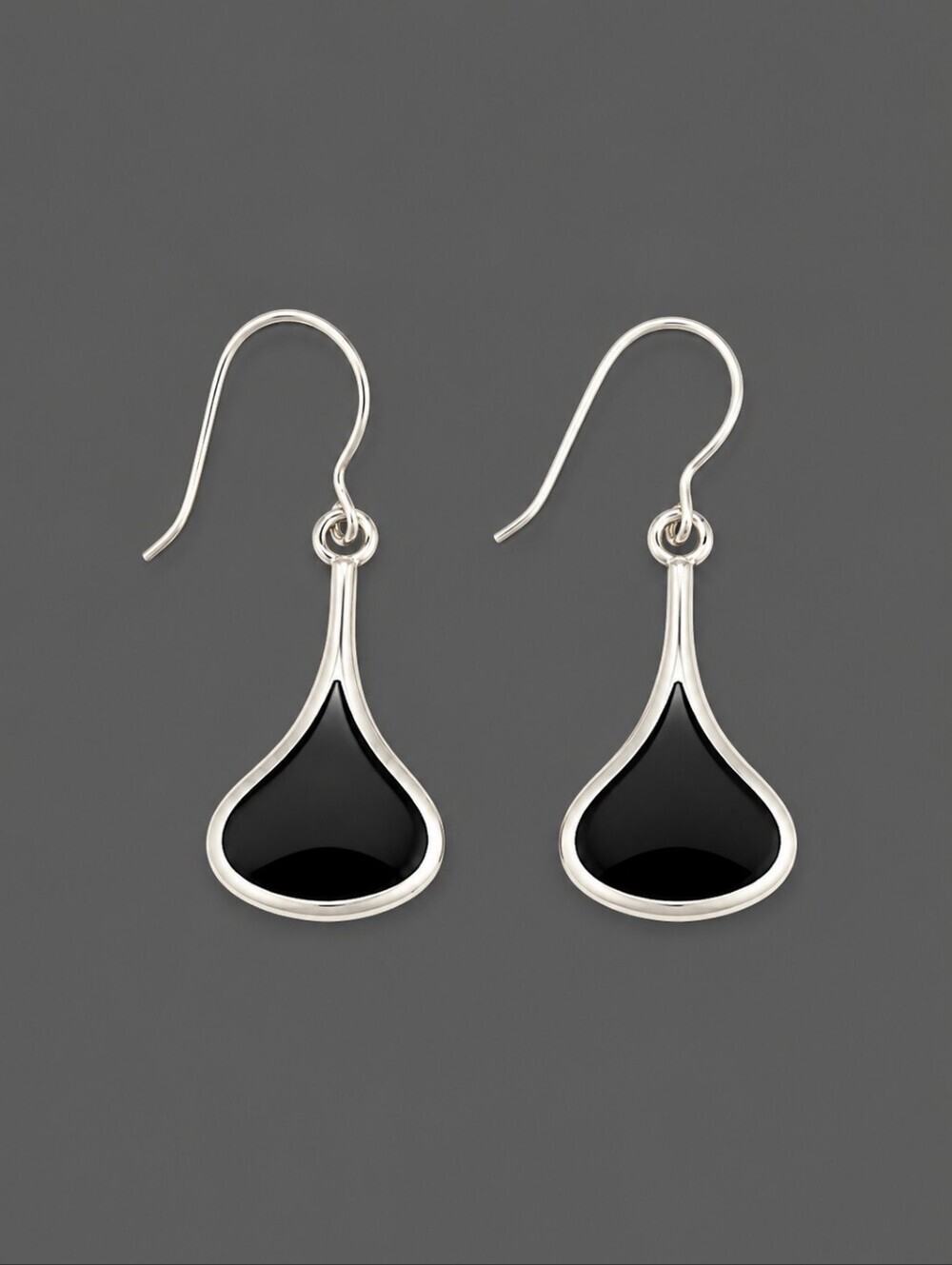 VTG ATI Sterling Silver Onyx Teardrop Dangle Hook Earrings